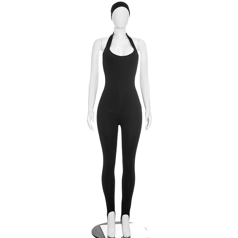 Autumn Headband with Halter-neck Footed Jumpsuit for Women