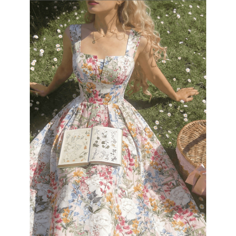 Elegant Long Cable-knit Dress with Floral Print