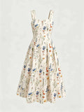 Elegant Long Cable-knit Dress with Floral Print