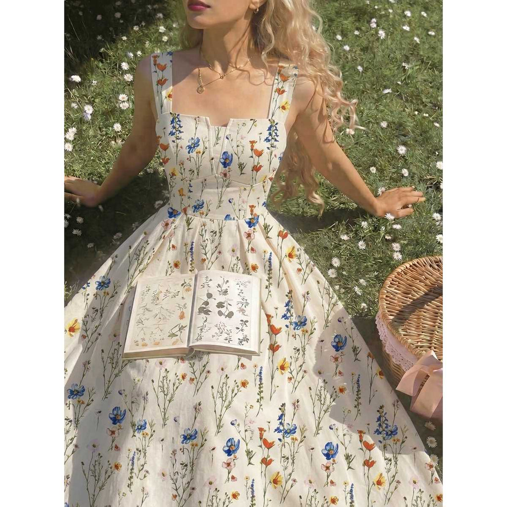 Elegant Long Cable-knit Dress with Floral Print