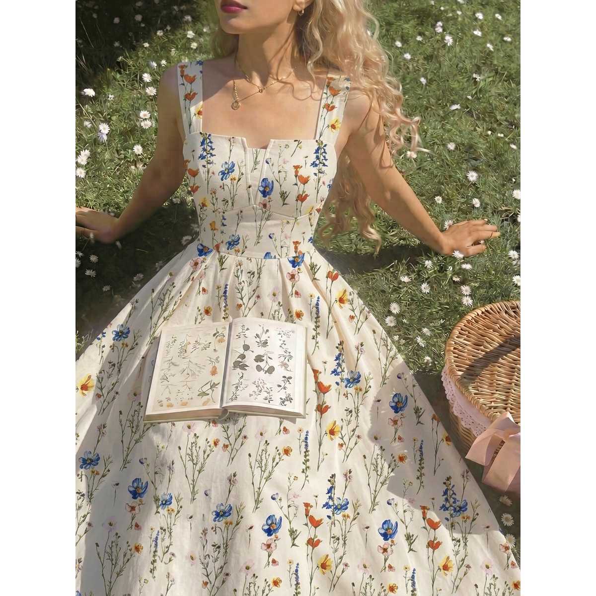 Elegant Long Cable-knit Dress with Floral Print
