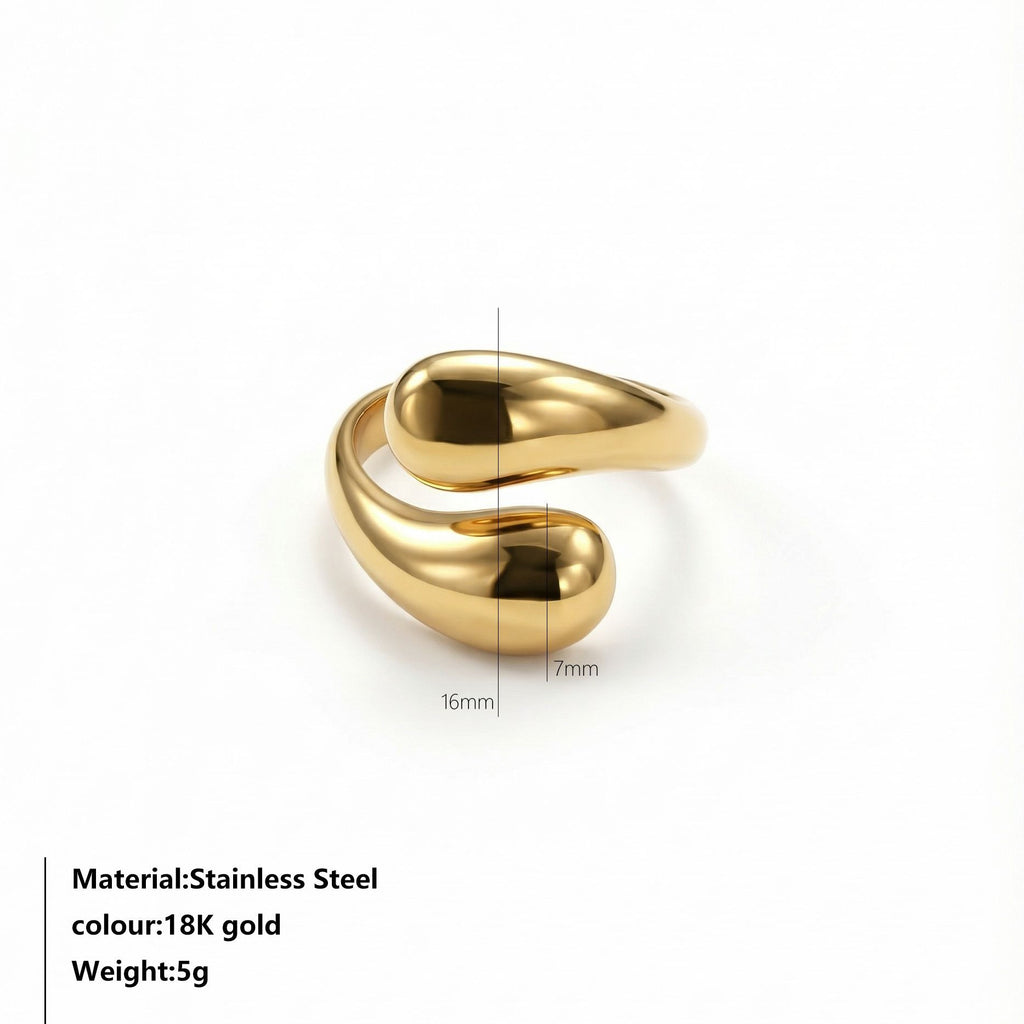 Womens Stainless Steel Open-ended Water Drop Ring - Elegant Design