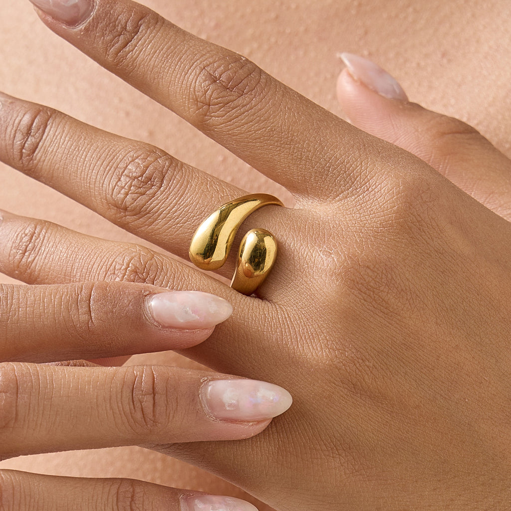 Womens Stainless Steel Open-ended Water Drop Ring - Elegant Design