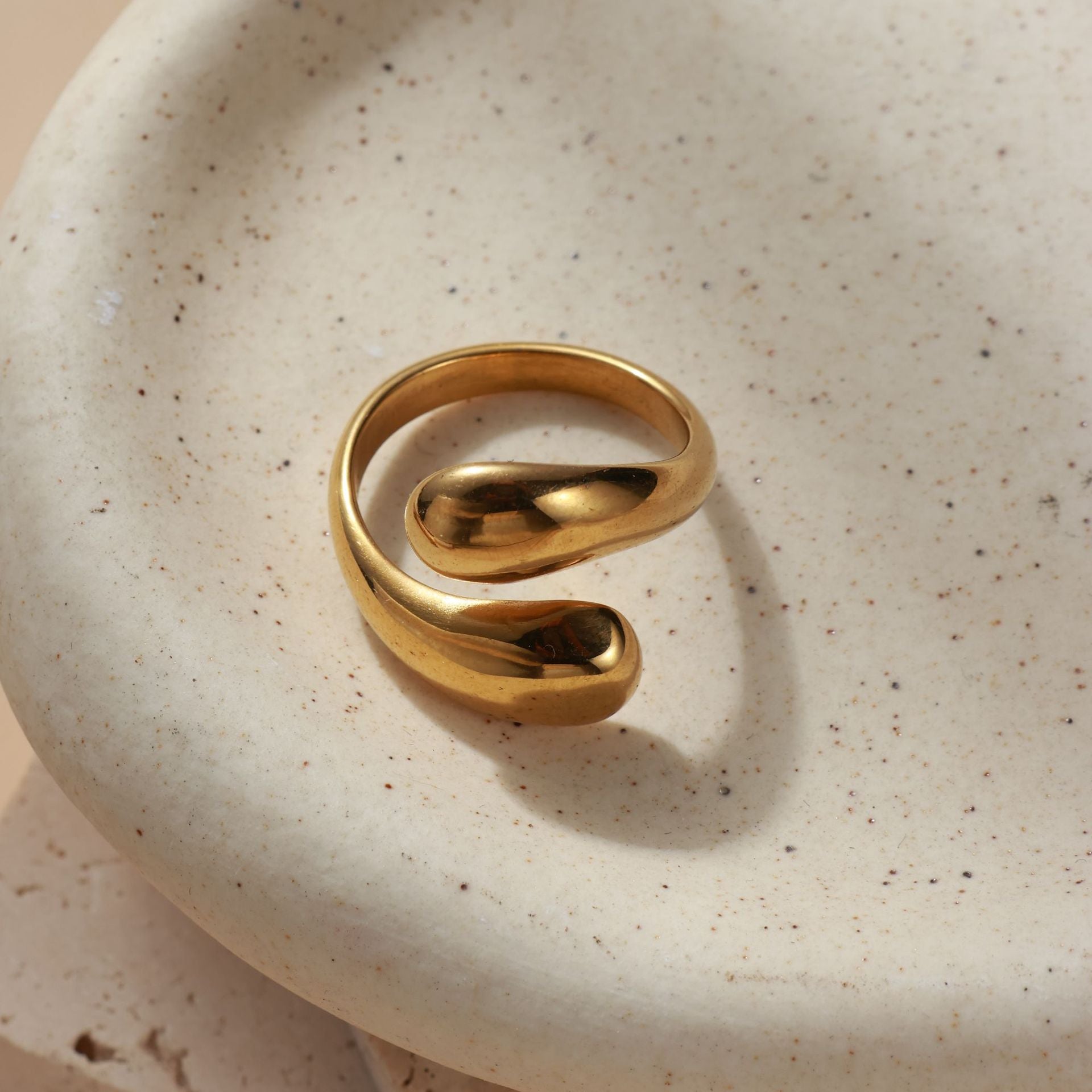 Womens Stainless Steel Open-ended Water Drop Ring - Elegant Design