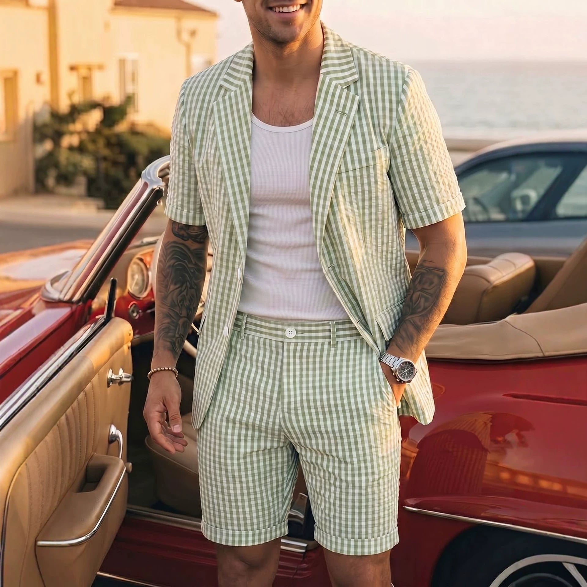 Mens Light Business-Casual Suit Set for Effortless Style