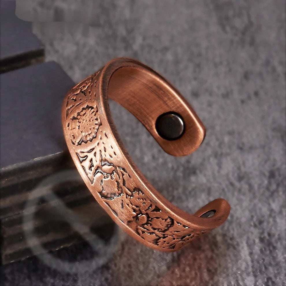 Bright Red Magnetic Vintage Open Adjustable Ring