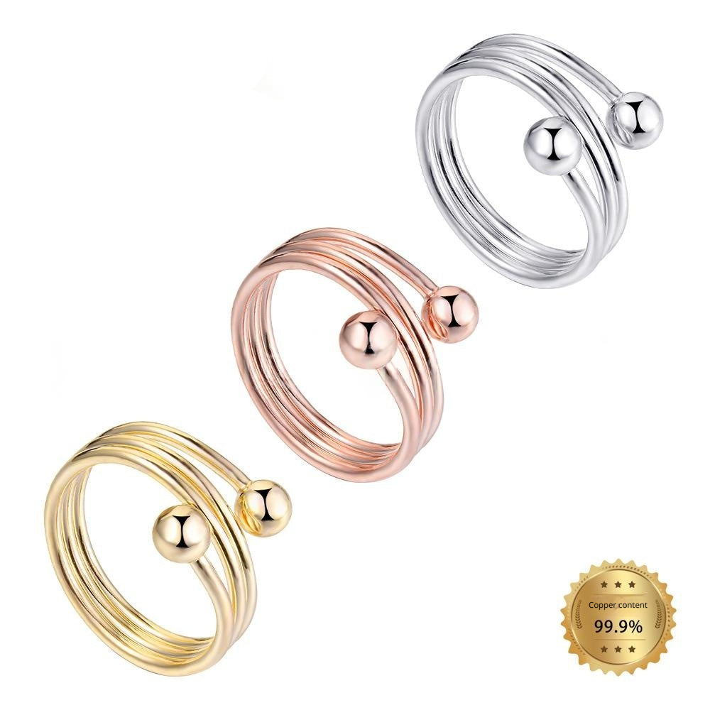 Red Copper Multi-layer Cross-round Bead Ring for Trendy Style