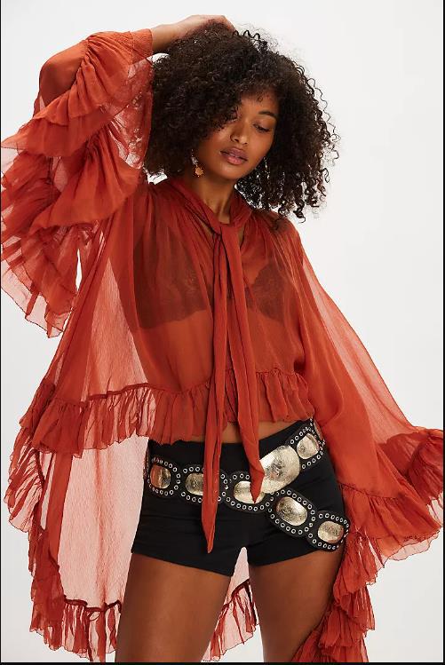 Puff-sleeve Designer-style French Lace-up Blouse