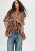 Puff-sleeve Designer-style French Lace-up Blouse