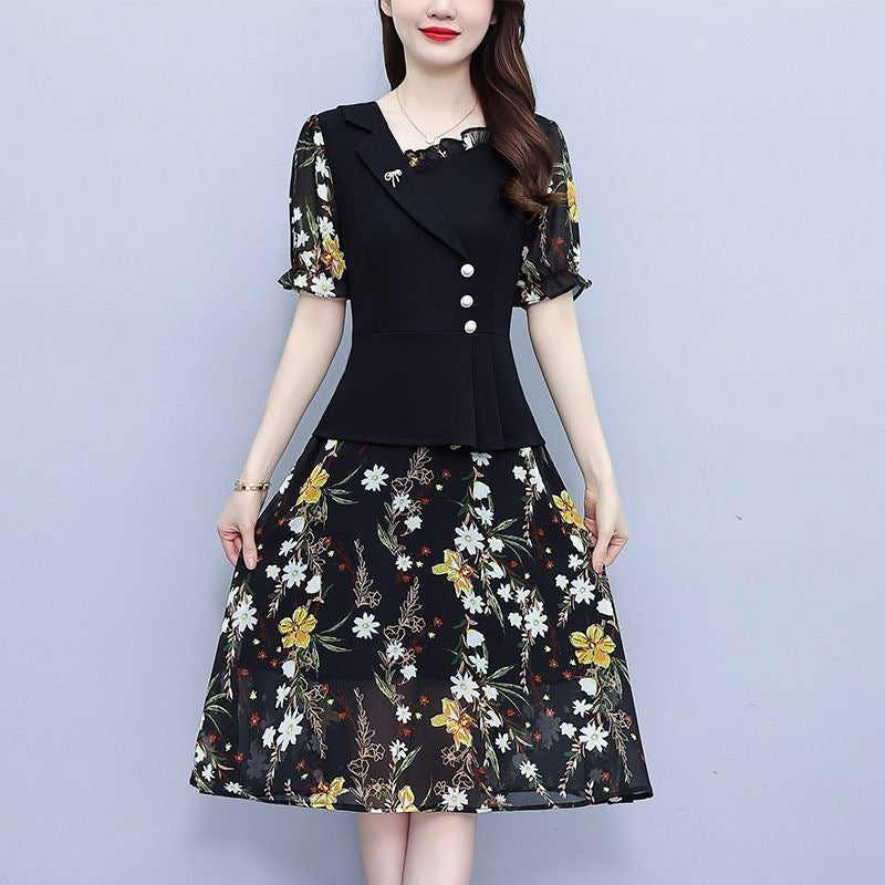Fashionable Floral Printed Silk Dress for Women