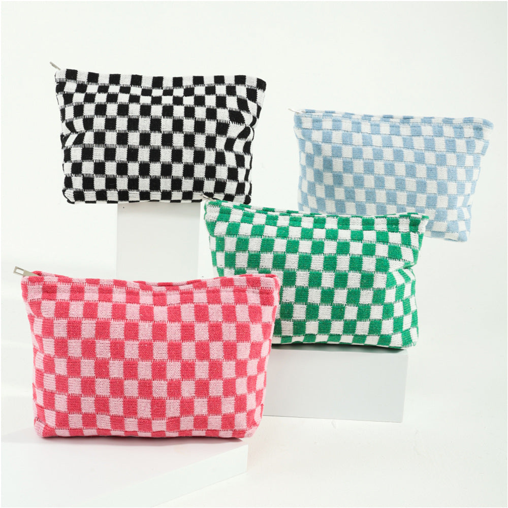 Large-capacity Yarn Checkerboard Makeup Bag | Toiletry Bag