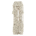 Womens Lace-Up Patchwork Polka-Dot Flounce-Trim Cropped Pants