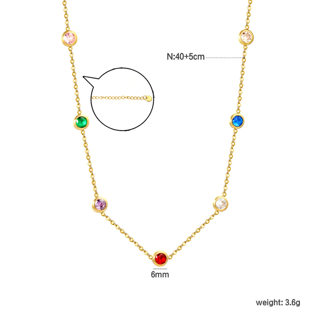 Fashionable Minimalist Mixed-color Round-diamond Necklace