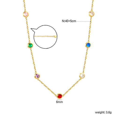 Fashionable Minimalist Mixed-color Round-diamond Necklace