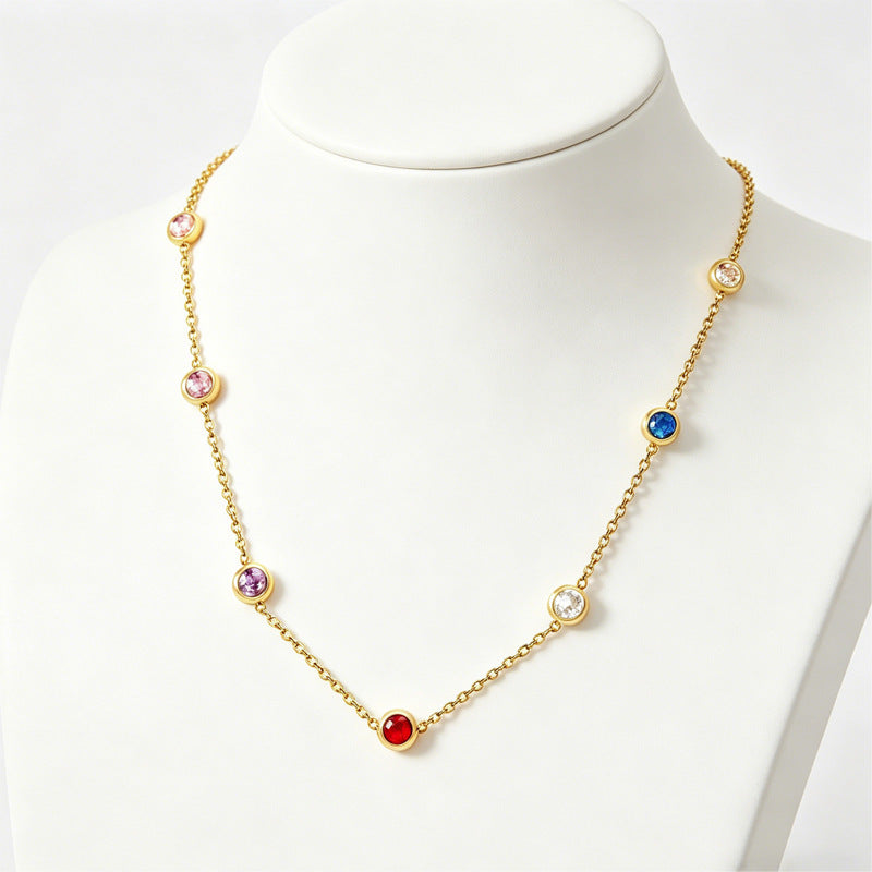 Fashionable Minimalist Mixed-color Round-diamond Necklace