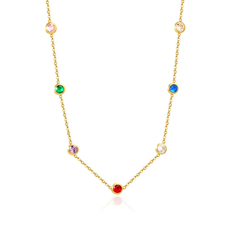 Fashionable Minimalist Mixed-color Round-diamond Necklace