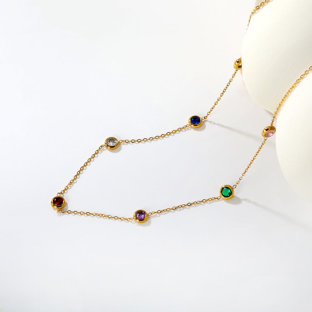 Fashionable Minimalist Mixed-color Round-diamond Necklace