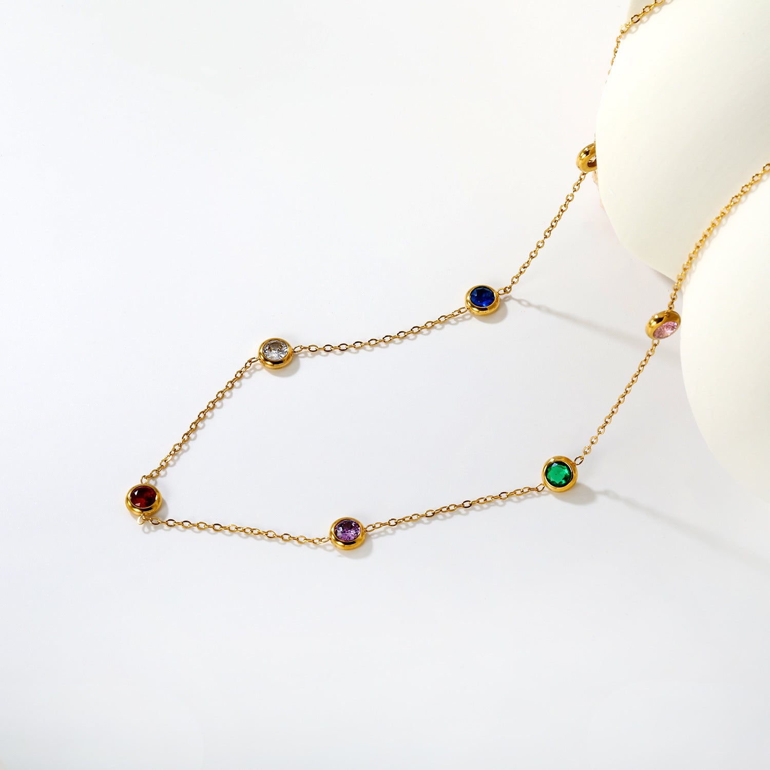 Fashionable Minimalist Mixed-color Round-diamond Necklace