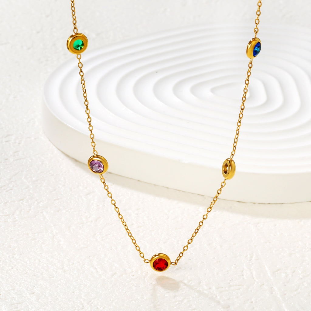 Fashionable Minimalist Mixed-color Round-diamond Necklace