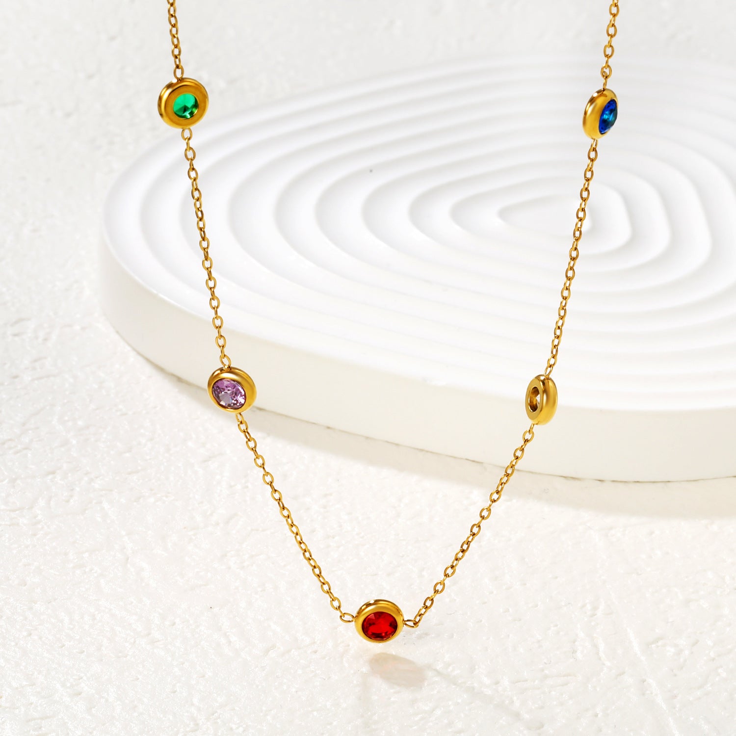 Fashionable Minimalist Mixed-color Round-diamond Necklace