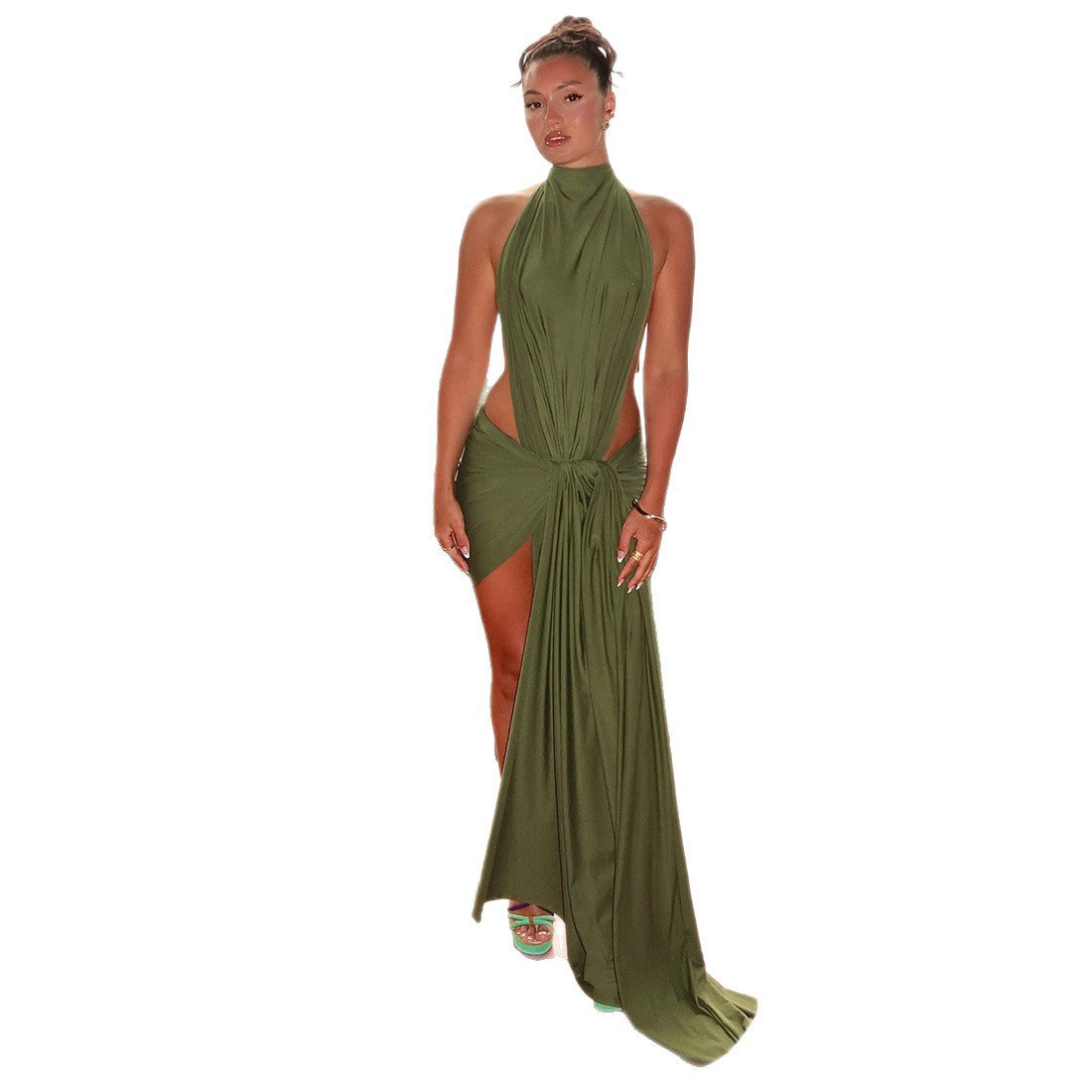 Womens Halter-Neck Lace-Up Elegant Bodycon Dress