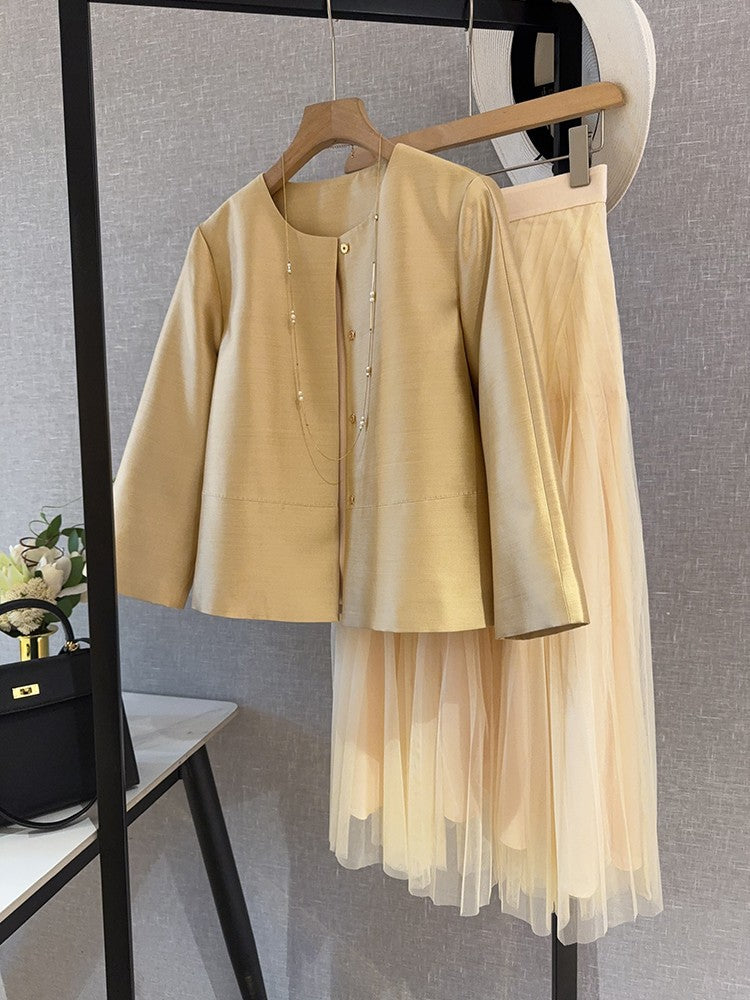 Womens Short Silk-Wool Long-Sleeve Jacket for Comfort
