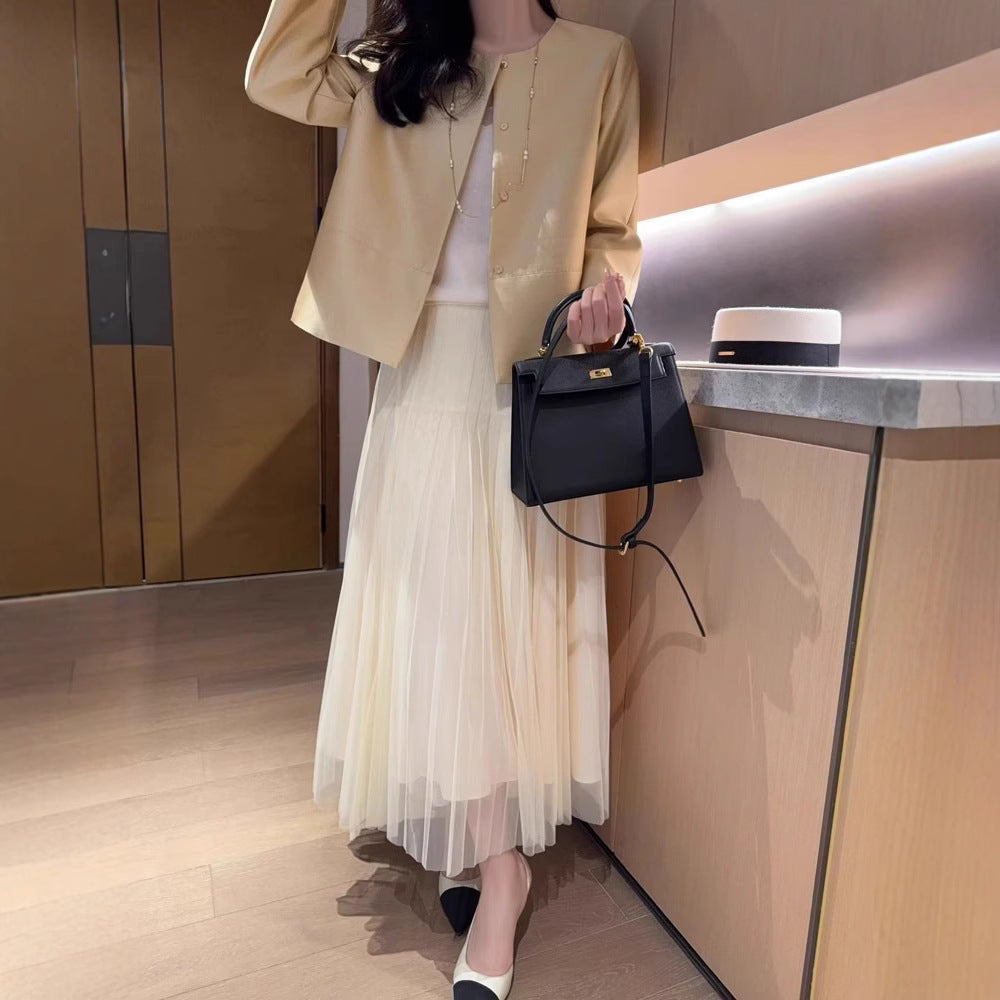 Womens Short Silk-Wool Long-Sleeve Jacket for Comfort
