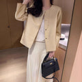 Womens Short Silk-Wool Long-Sleeve Jacket for Comfort