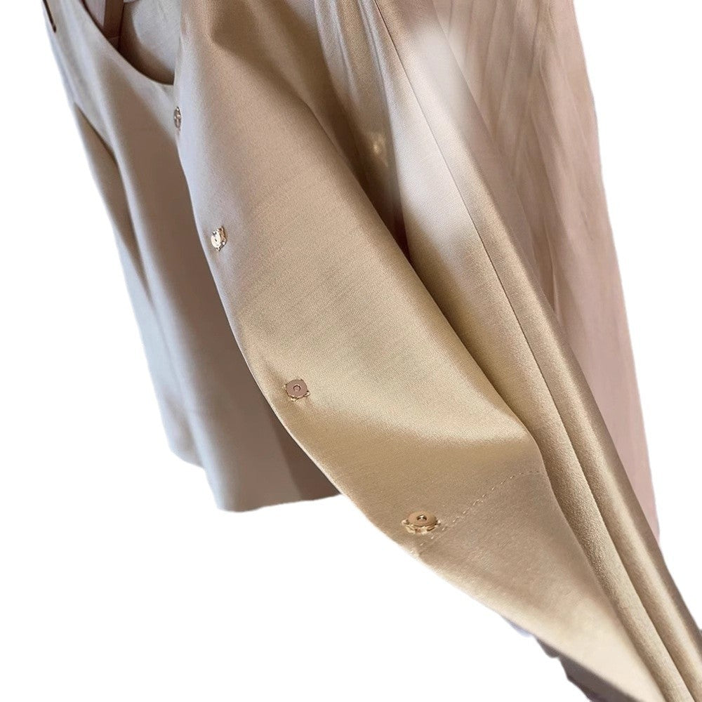 Womens Short Silk-Wool Long-Sleeve Jacket for Comfort