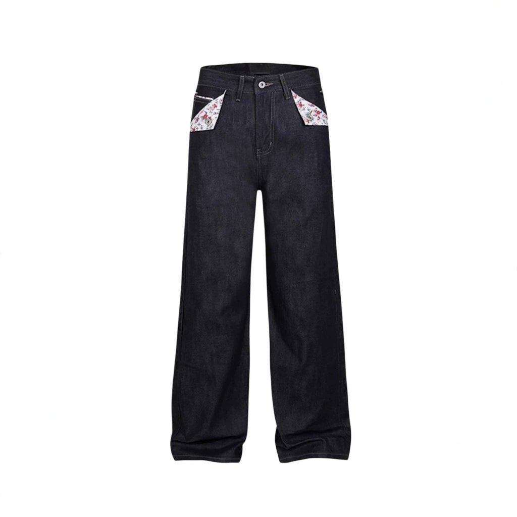 Red-edged Floral Denim Jeans for Women - Slim A-line Fit