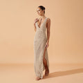 European and American Style Sexy V-Neck Slit Knit Beach Dress