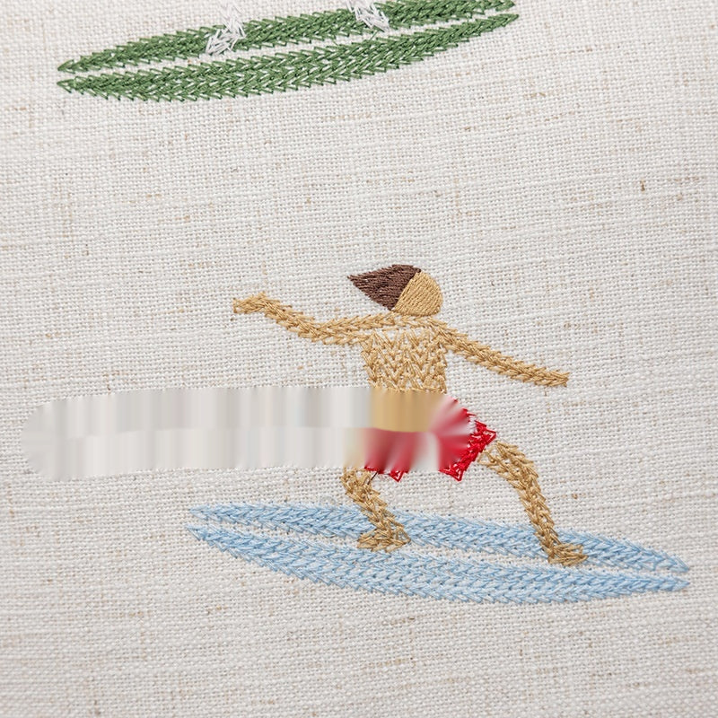 Summer Ocean Surf Embroidered Cotton Pillow Cover