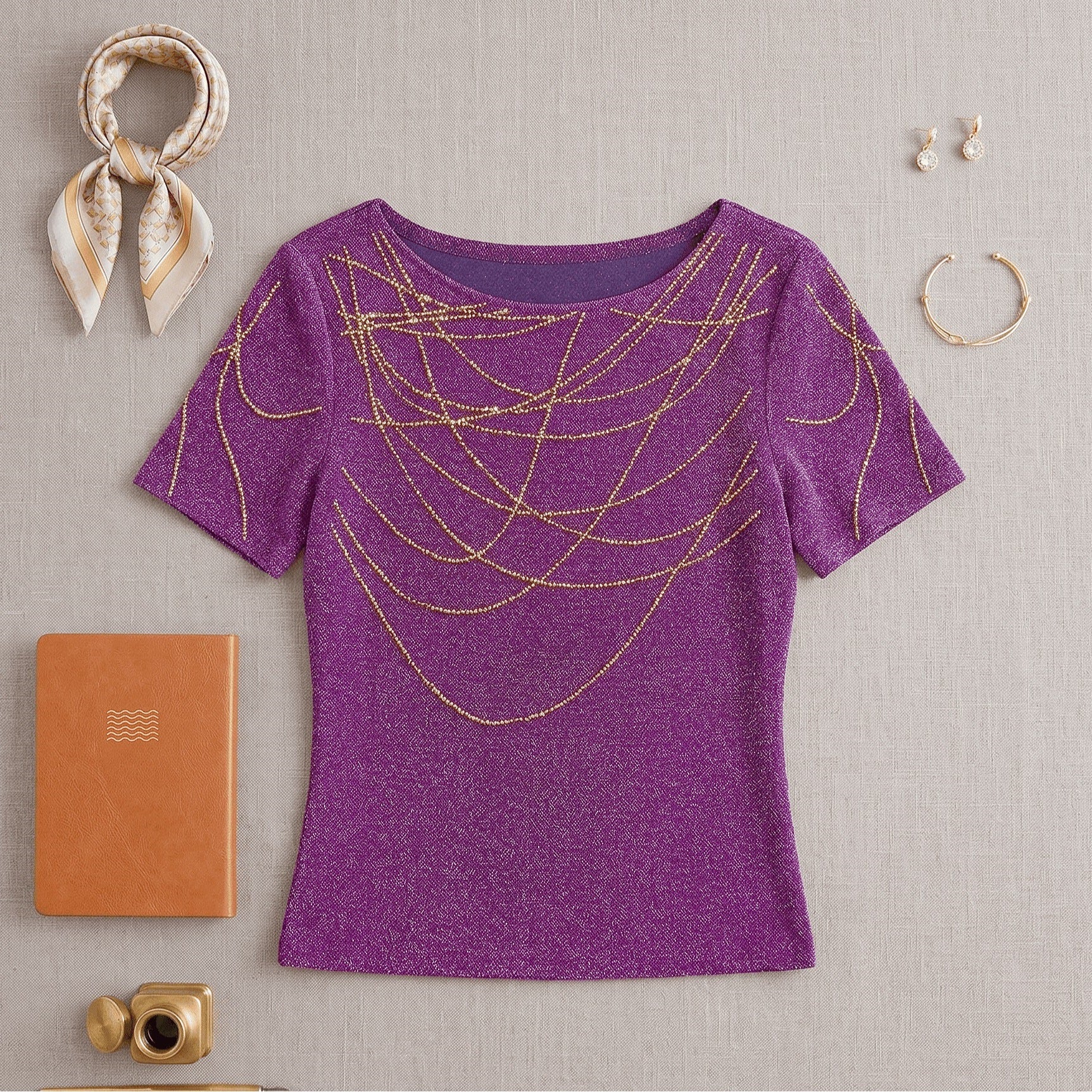 Round-neck Sparkly Rhinestone High-stretch Mesh T-shirt