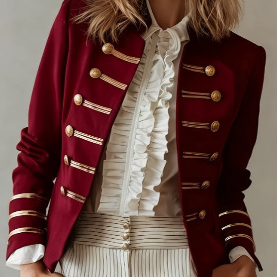 Navy-style Gold-striped Buttoned Jacket for Chic Outfits