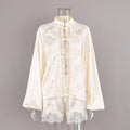 Off-white Ice-silk Satin Lace-trimmed Tie-front Pajama Set