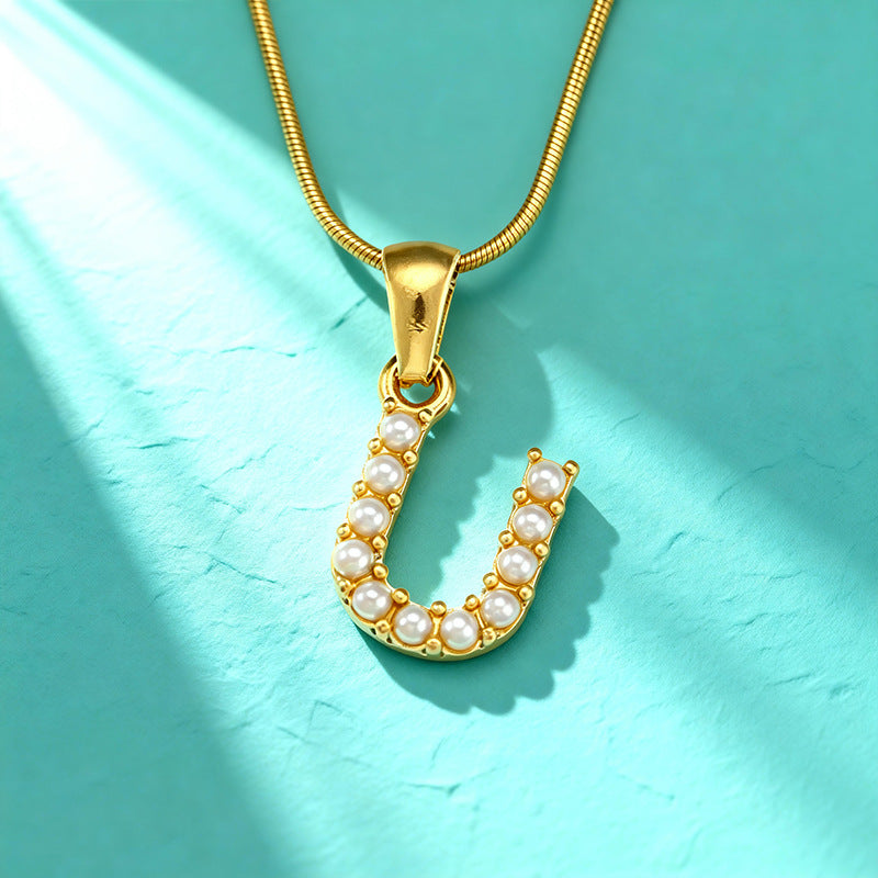 18K Gold Pearl 26-Letter Necklace for Women
