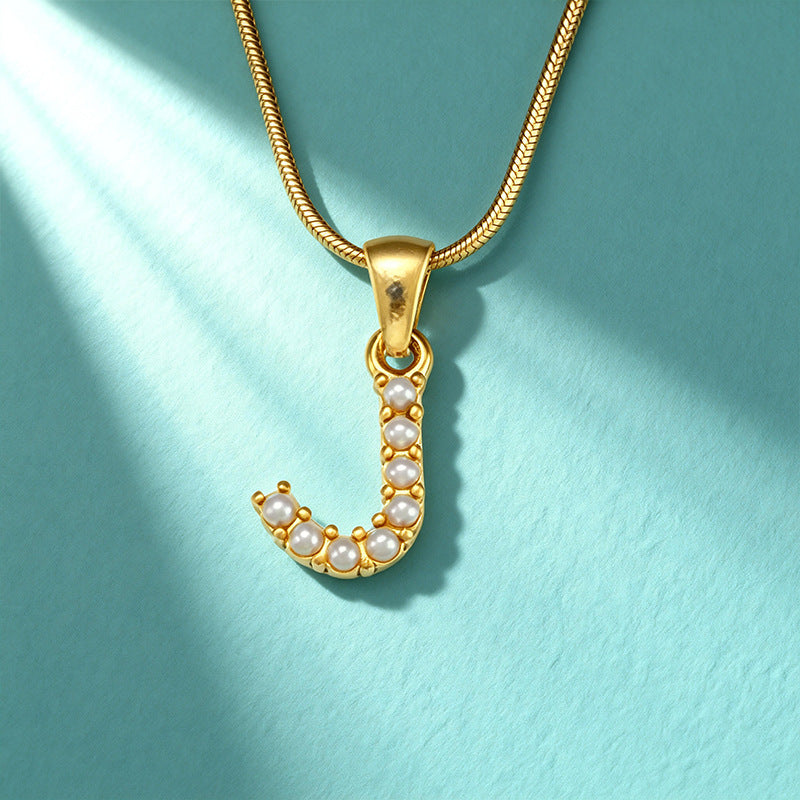 18K Gold Pearl 26-Letter Necklace for Women
