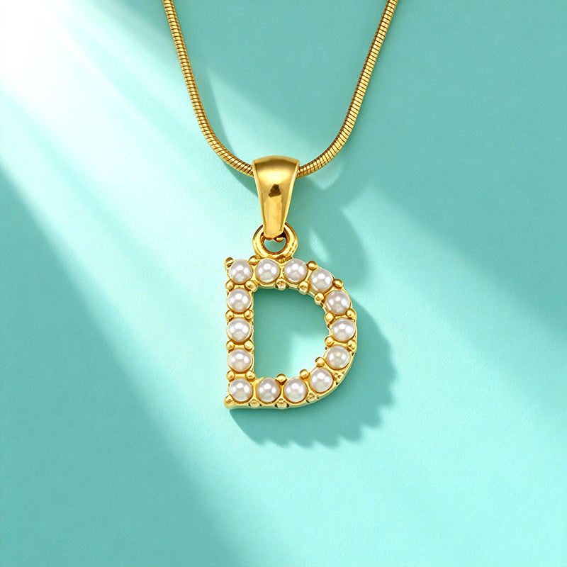 18K Gold Pearl 26-Letter Necklace for Women