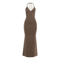 Womens Sexy V-Neck Backless Chain-Trimmed Bodycon Dress
