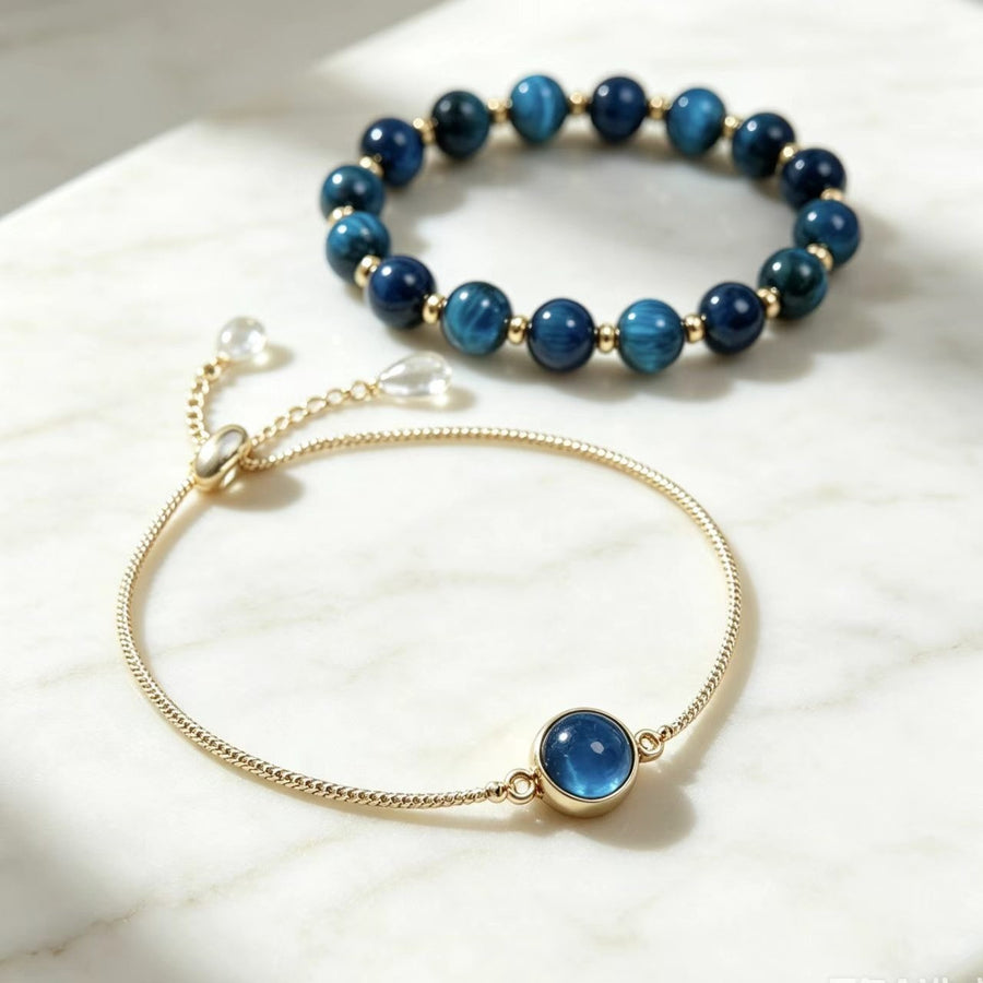 Womens Round Natural Stone and Metal Bracelet for Style