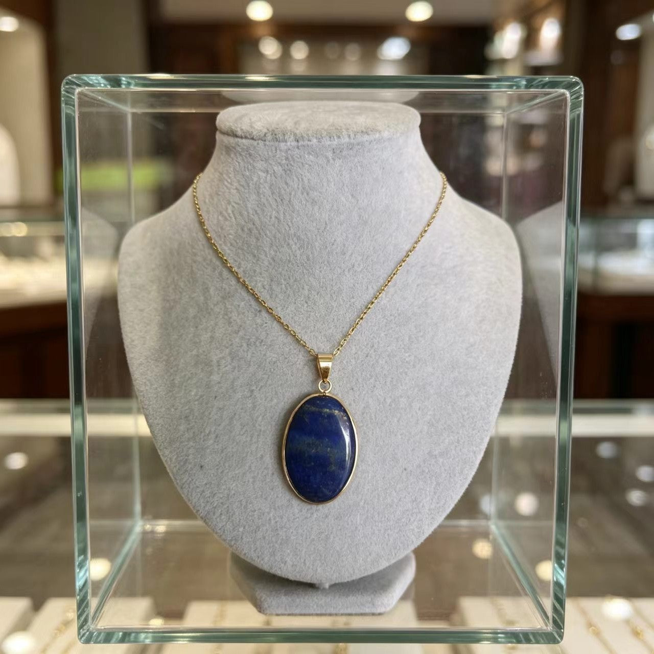 Waterdrop-shaped Round Natural Stone Pendant Necklace
