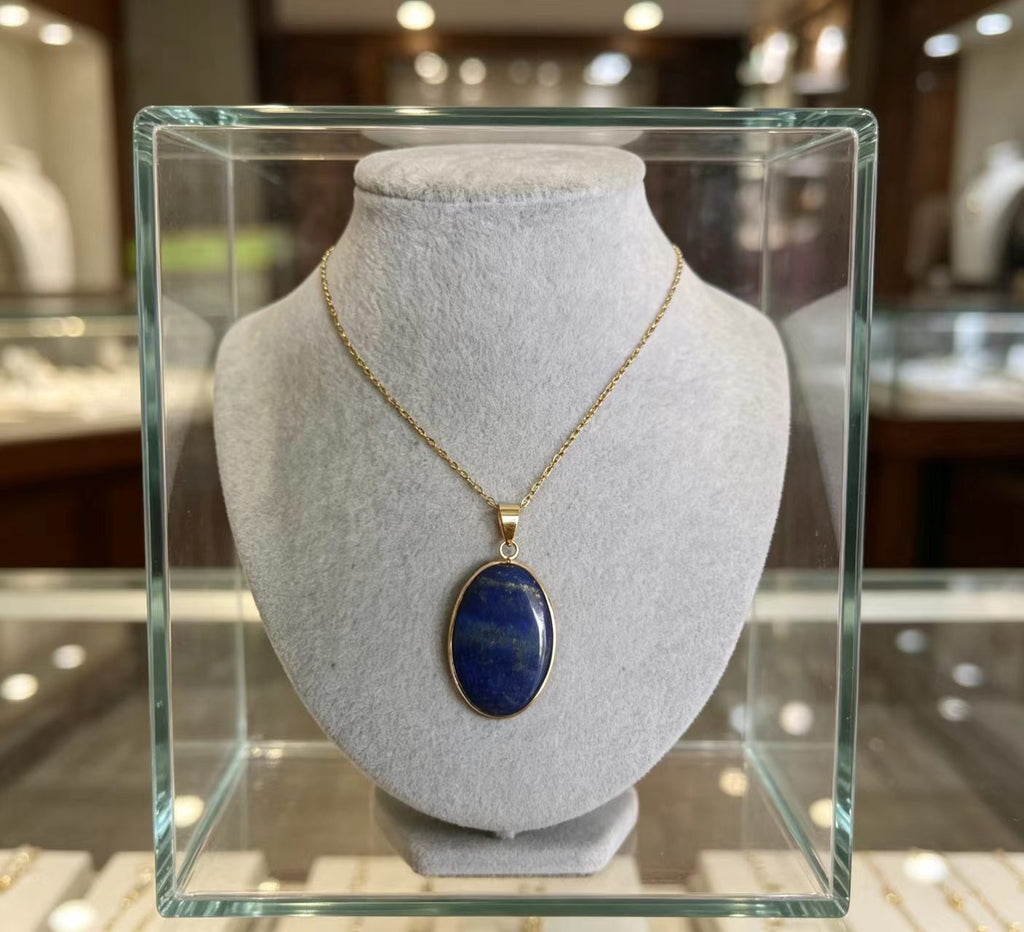 Waterdrop-shaped Round Natural Stone Pendant Necklace