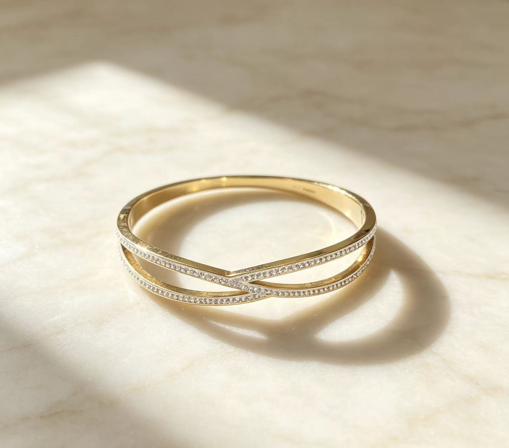 Double-layered Cross-stitched Diamond Bracelet for Women