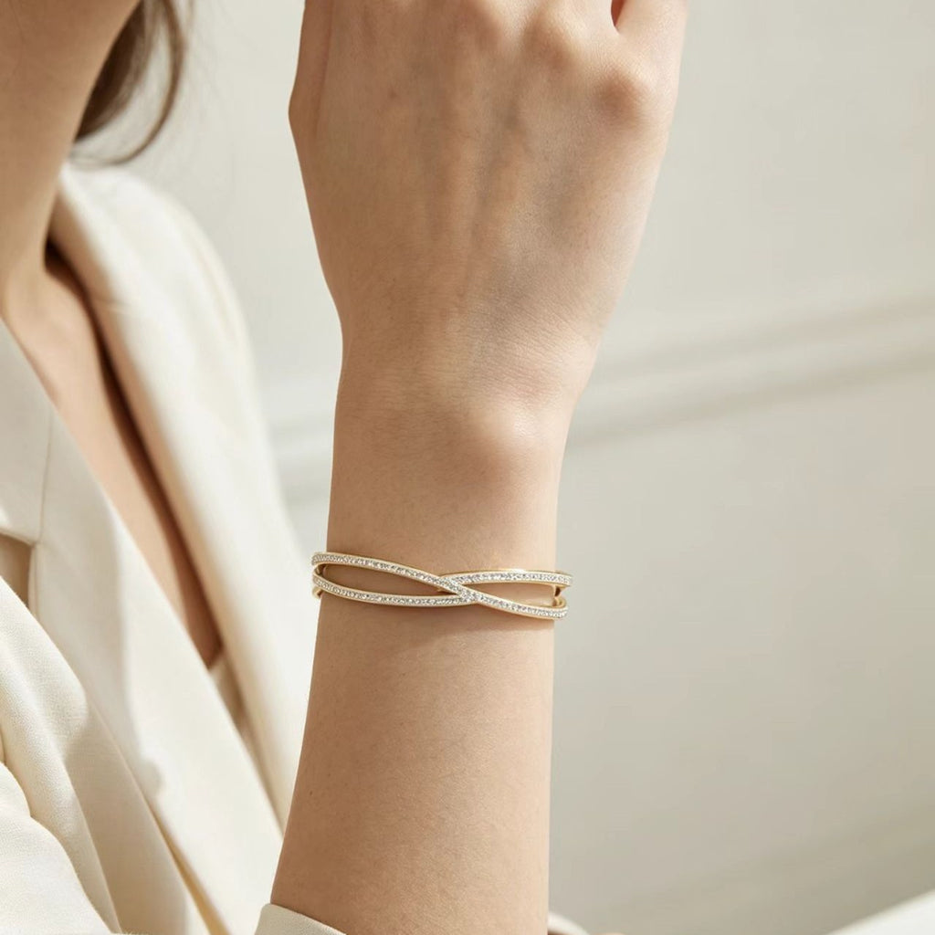 Double-layered Cross-stitched Diamond Bracelet for Women