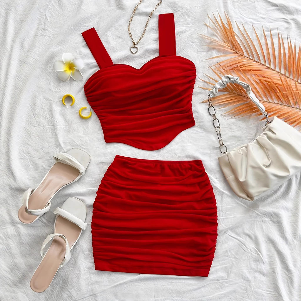 Womens Fashionable and Sexy Cinched-At-The-Waist Tube Top Set