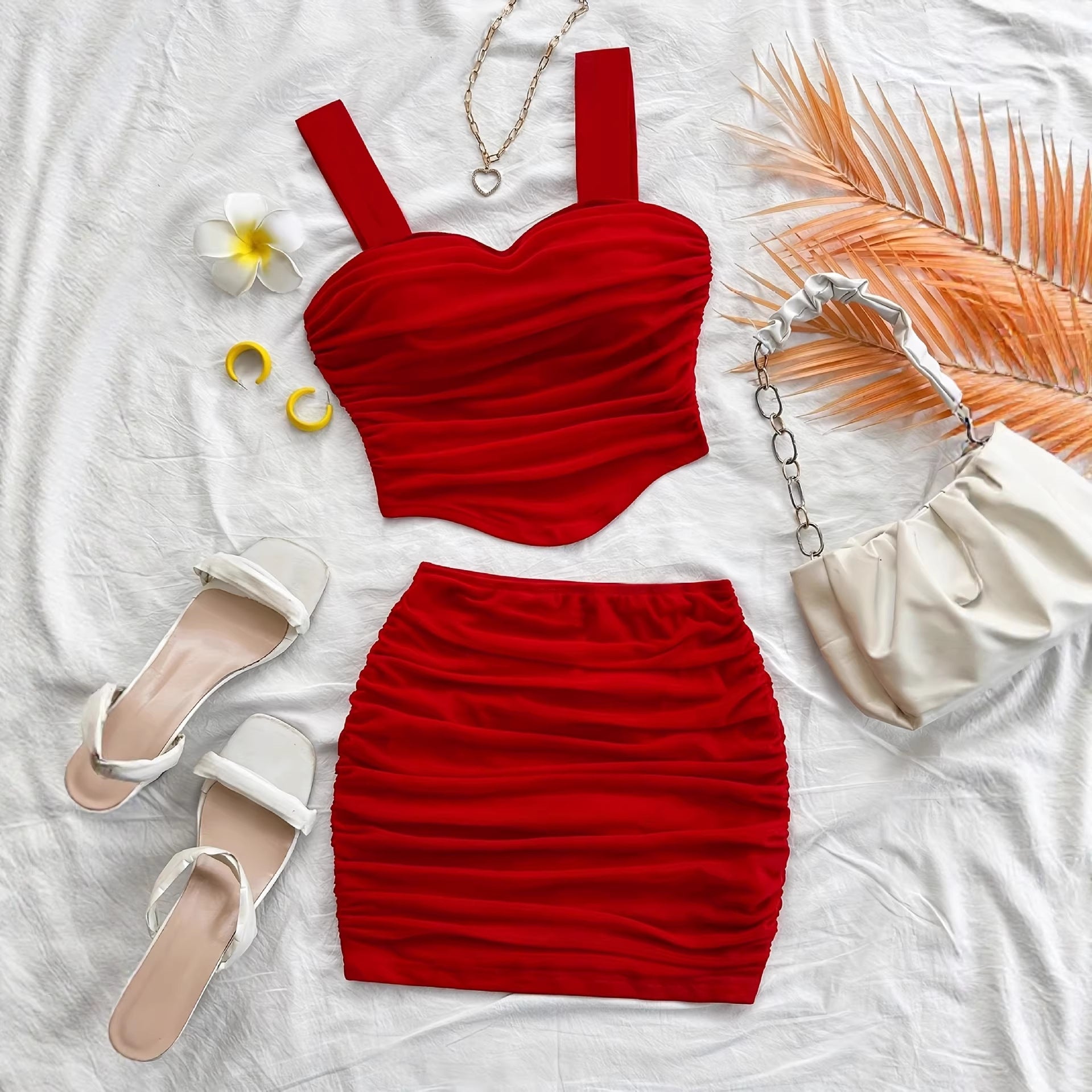 Womens Fashionable and Sexy Cinched-At-The-Waist Tube Top Set