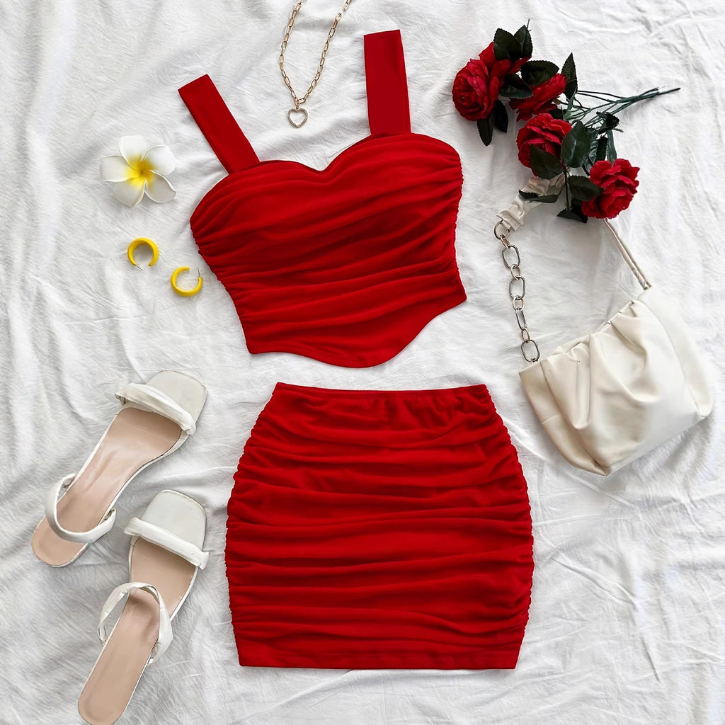 Womens Fashionable and Sexy Cinched-At-The-Waist Tube Top Set