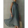 Womens Sleeveless Dress with Lace Trim and Hair Ties