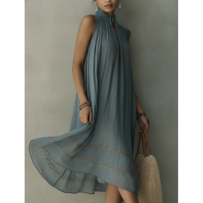 Womens Sleeveless Dress with Lace Trim and Hair Ties