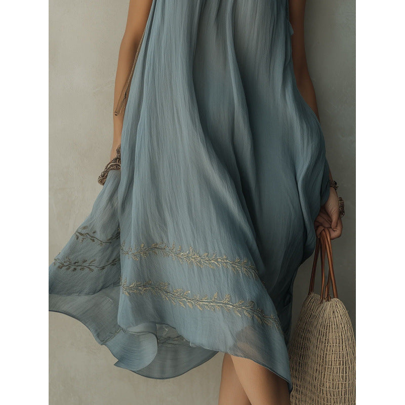 Womens Sleeveless Dress with Lace Trim and Hair Ties